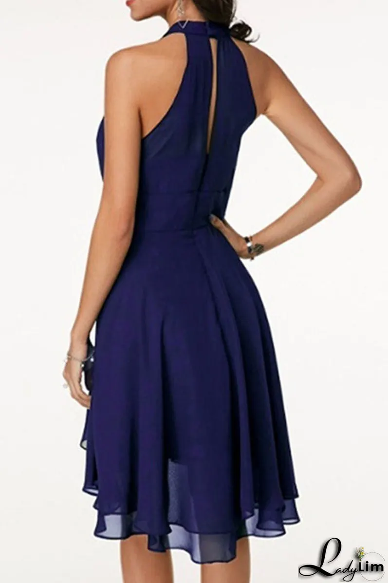 Fashion Street Solid Split Joint Halter A Line Dresses(7 colors)