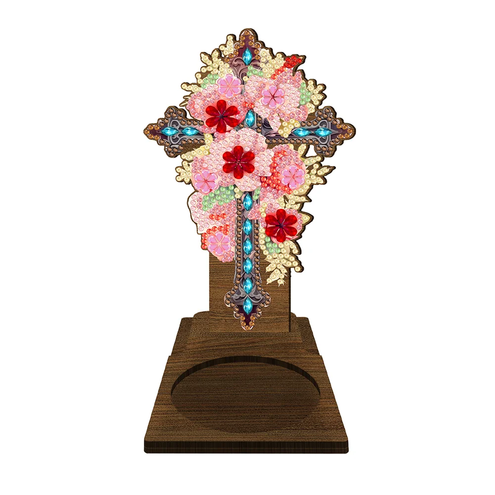 DIY Flower Cross Diamond Painting Desktop Candle Holder Gifts for Family Friends