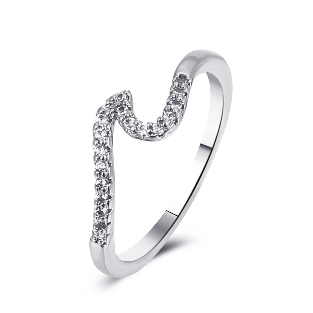 Wave Half Heart Zirconia Gold Plated Ring