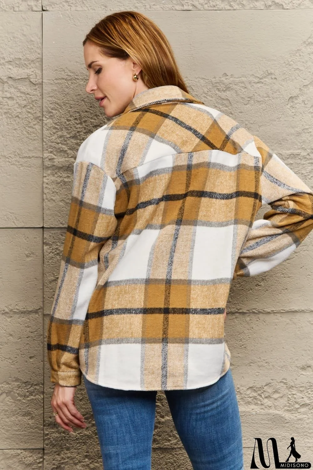 MidiSono - Plaid Dropped Shoulder Shirt Jacket