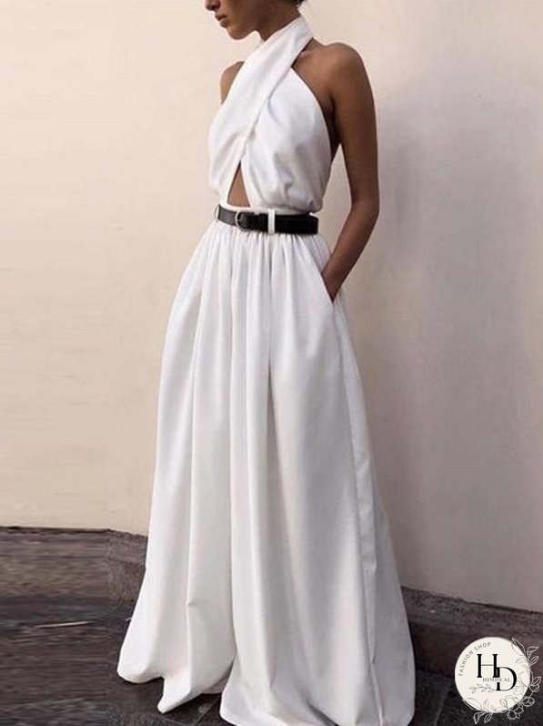 Backless Halterneck Wide Leg Jumpsuit for Women