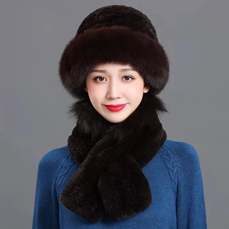 Fur Hat Female Winter Warm Imitation Fox Fur Hat Thickened Mother Korean Fashion Rex Rabbit Fur Bowler Hat Winter