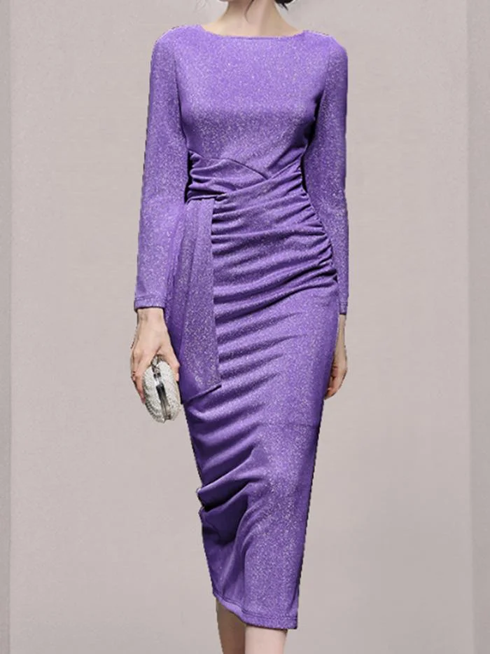 Fashionable One-neck Knitted Bright Silk Dress