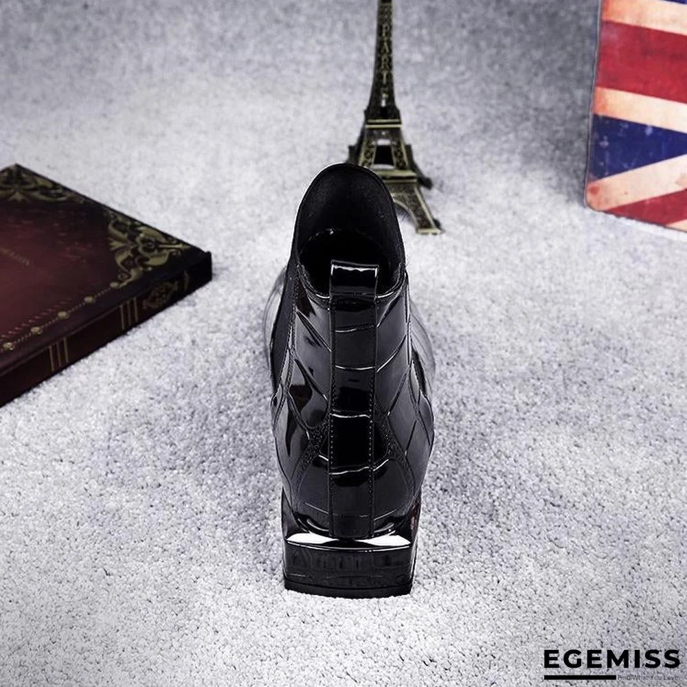 Chic Women Boots Shiny PU Leather Autumn Winter Shoes Woman Spuare Toe Block Heels Ankle Boots | EGEMISS