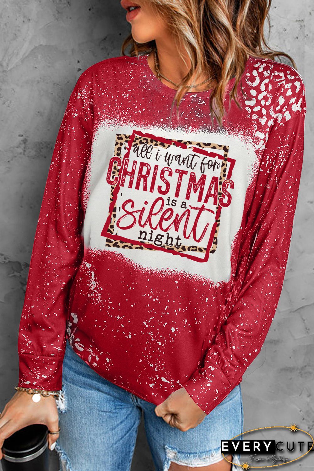 Red Bleached All I Want for Christmas Is A Silent Night Graphic Top