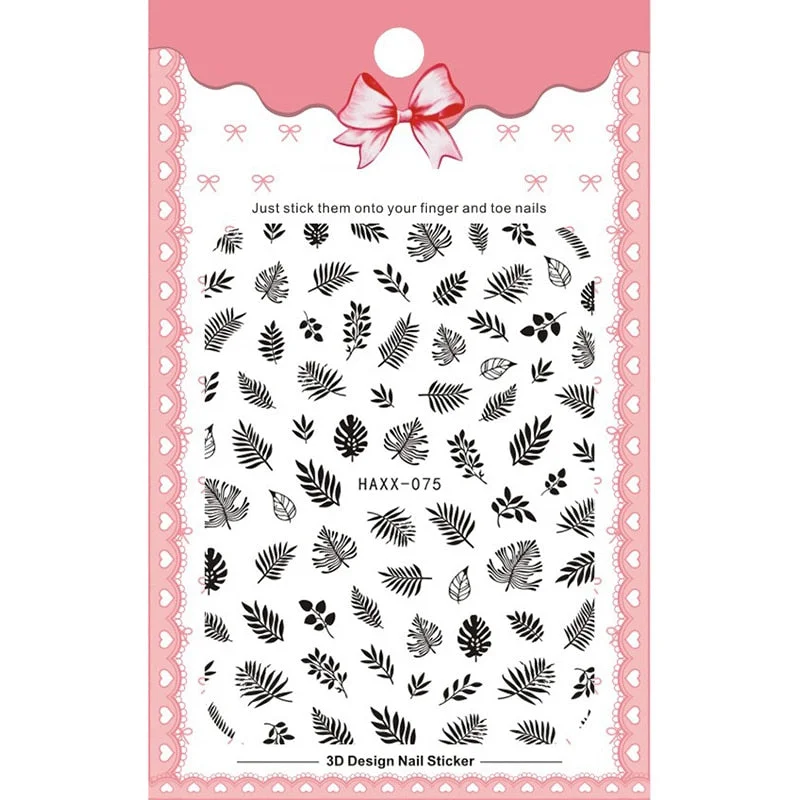1 Sheet Flower Leaf Tree Green 3D Bronzing Nail Art Stickers Black White Sliders Summer DIY Decals for Nail Art Decoration