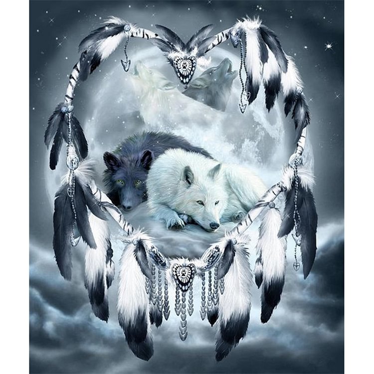 Peinture de diamant - rond complet - attrapeur de rêve de loup