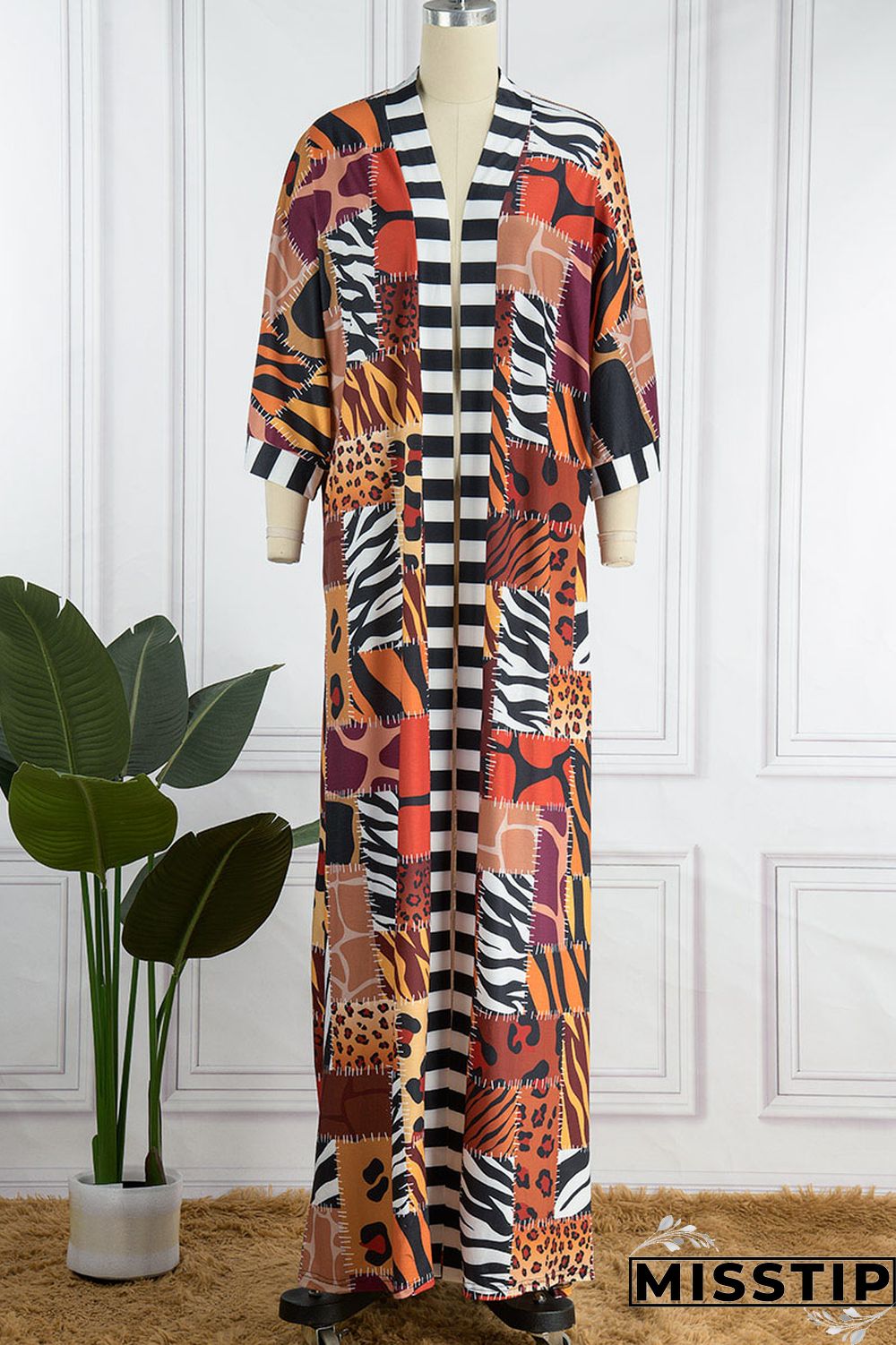 Dark Brown Fashion Street Print Patchwork Outerwear