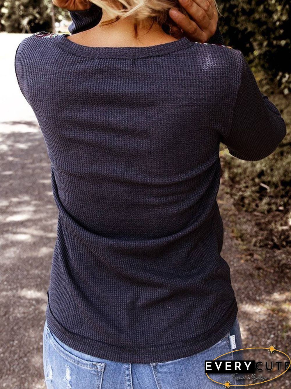 Navy Blue Crew Neck Casual Knitted Plus Size Sweater