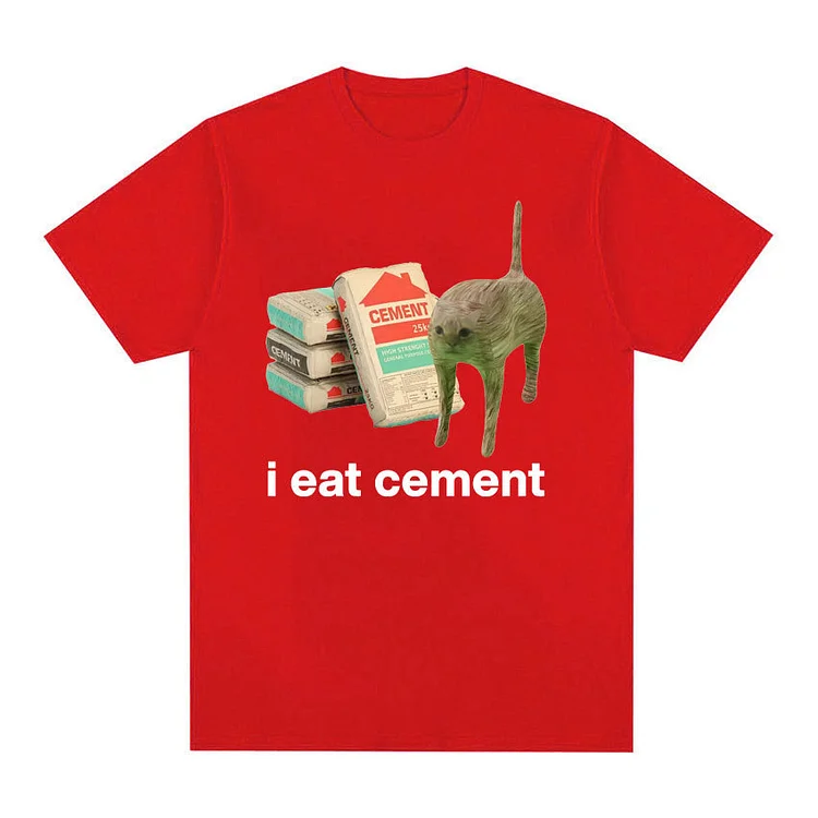 I Eat Cement Cursed Cat Funny Meme T-Shirt Casual Short Sleeve T-Shirts at Hiphopee