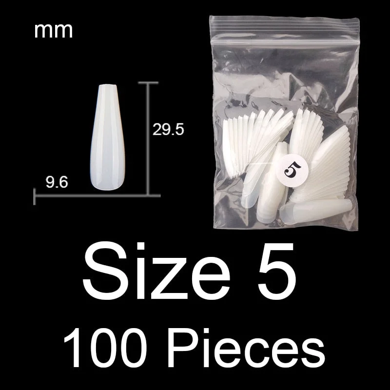 100 Pieces Full Cover Coffin Nails Single Size Ballet Shape Ballerina False Nail Tips Natural Transparent Size 0 ~ 9 Available-Nail Inspo