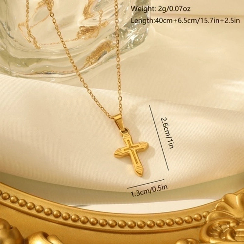 Elegant Vintage Style Cross Solid Color Stainless Steel Plating 18k Gold Plated Pendant Necklace2