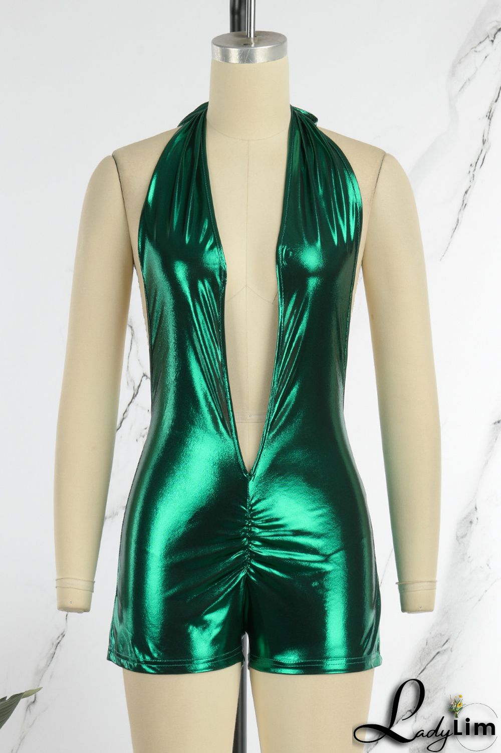 Fuchsia Sexy Solid Patchwork Backless Halter Skinny Jumpsuits