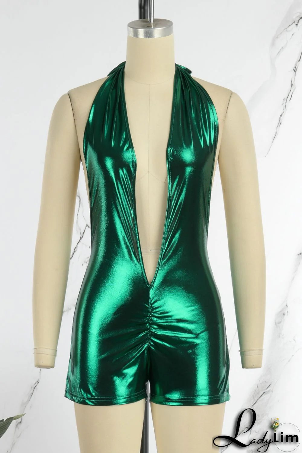 Fuchsia Sexy Solid Patchwork Backless Halter Skinny Jumpsuits