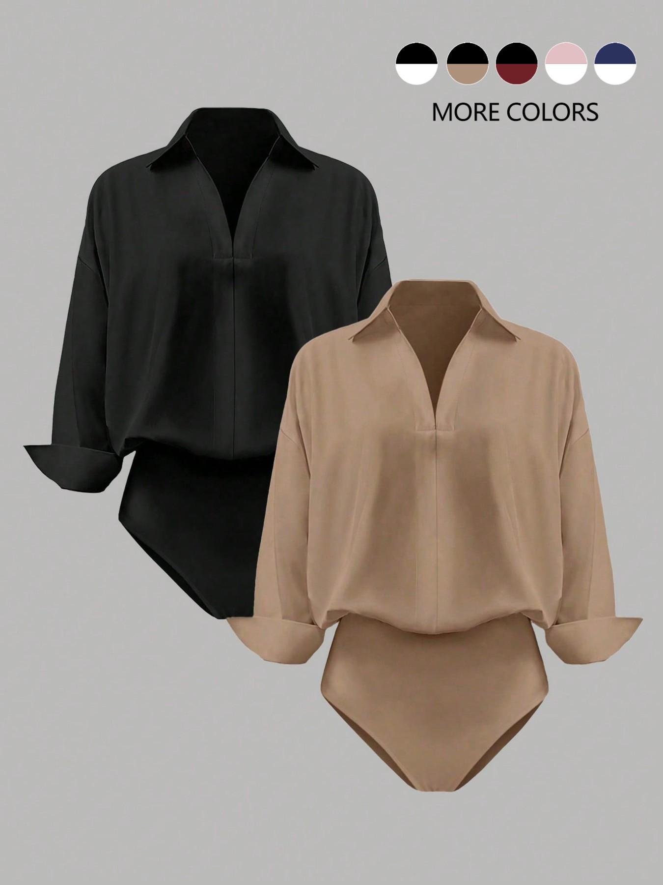 Women's casual loose V-neck long-sleeved shirt jumpsuit, elegant woven fabric, slim fit, suitable for all seasons, and can be layered flexibly, Womenswear Women's casual loose V-neck long-sleeved shirt jumpsuit, elegant woven fabric, slim fit, suitable for all seasons, and can be layered flexibly, Womenswear