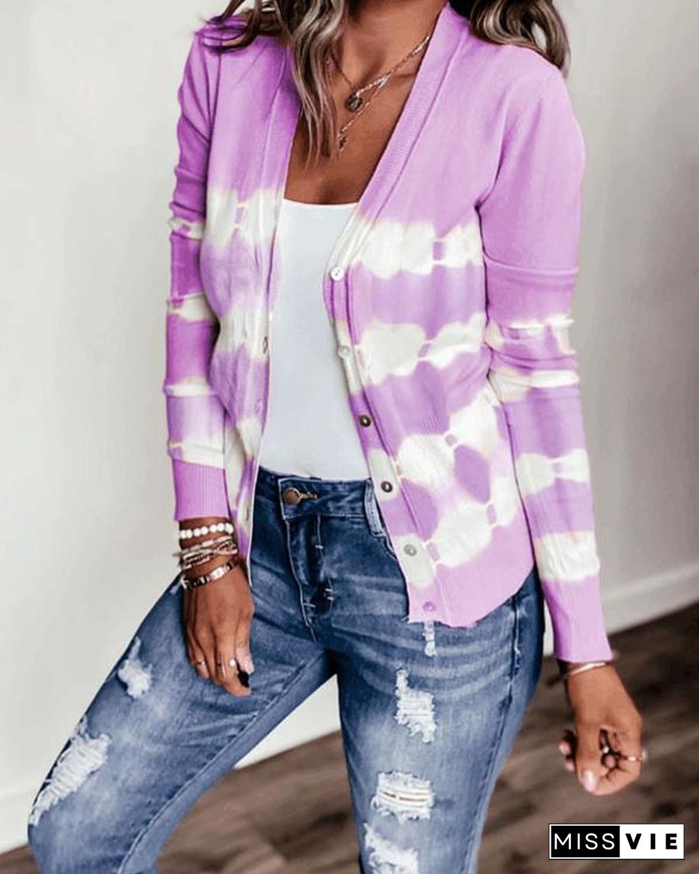 Women's Plus Size Tie Dye Knit Sweater Cardigan