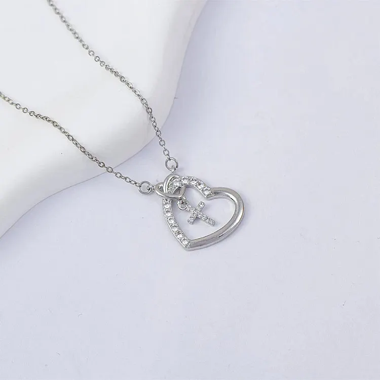 He Is Risen Cross Heart Pendant Necklace 