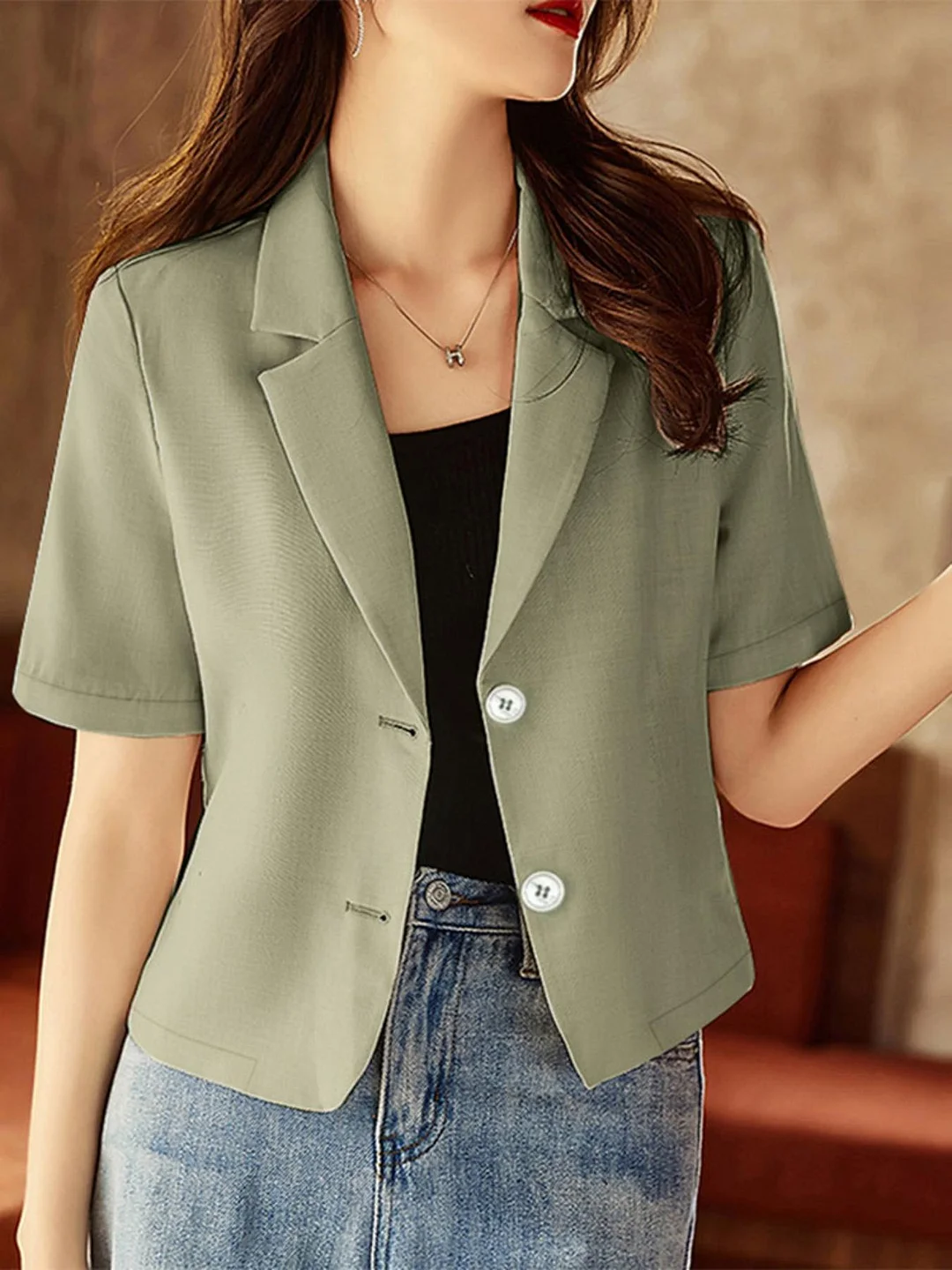 Women's Lightweight Casual Short Sleeve Blazer - Solid Color, Single-Breasted, Loose Fit, Lightweight Summer Jacket For Daily Commute & Leisure, Summer Blazer | Classic Blazer | Single Breasted Jacket | IFYHOME