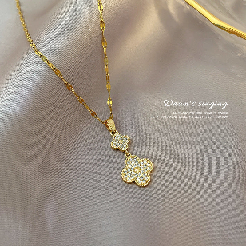 2 Pieces Minimalist Geometric Titanium Steel Diamond Inlay Necklaces