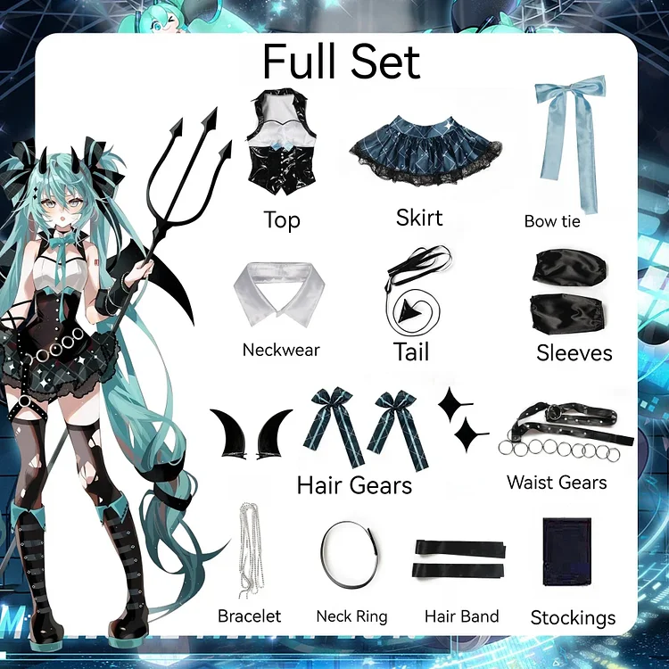 【Wetrose】In Stock Devil Miku 2023 Cosplay Costume Demon Girl Mikku Villains Rascal New Fanart Rasukaru Women Set Halloween Lace