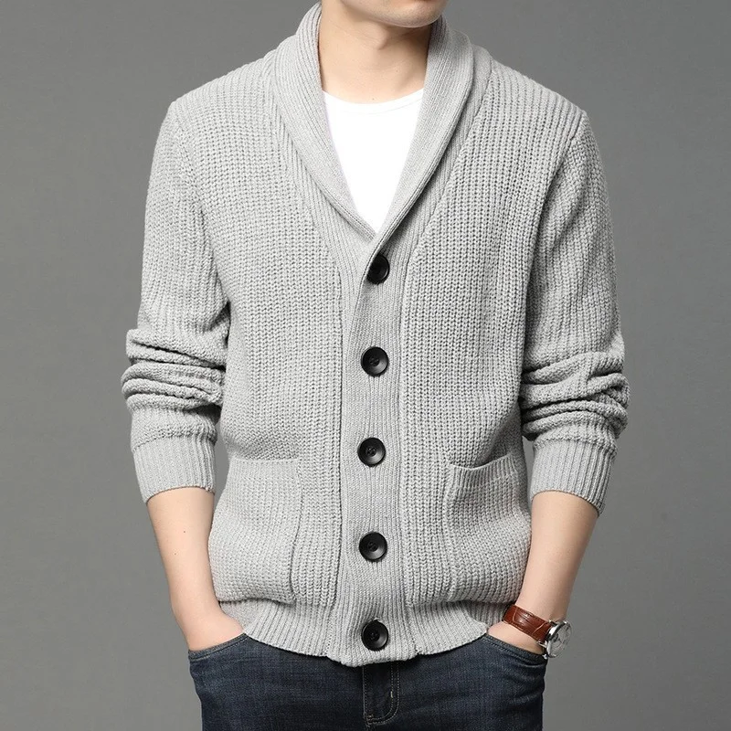 Wongn Wongn New Men's Long Sleeve Sweater Cardigan Pocket Turtleneck Solid Color Sweater Men's Wear