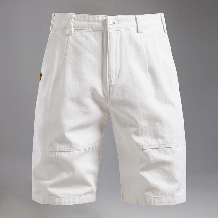Casual Cotton Solid Slant Pocket Straight Shorts 