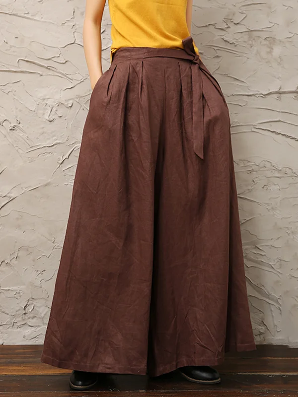 Vintage Loose Wide Leg With Waistband Solid Color Pants