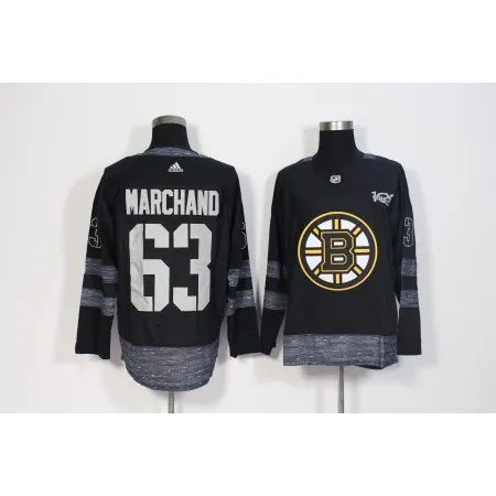 Men's  Boston Bruins #63 Brad Marchand Black 1917-2017 100th Anniversary Stitched NHL Jersey AHB9