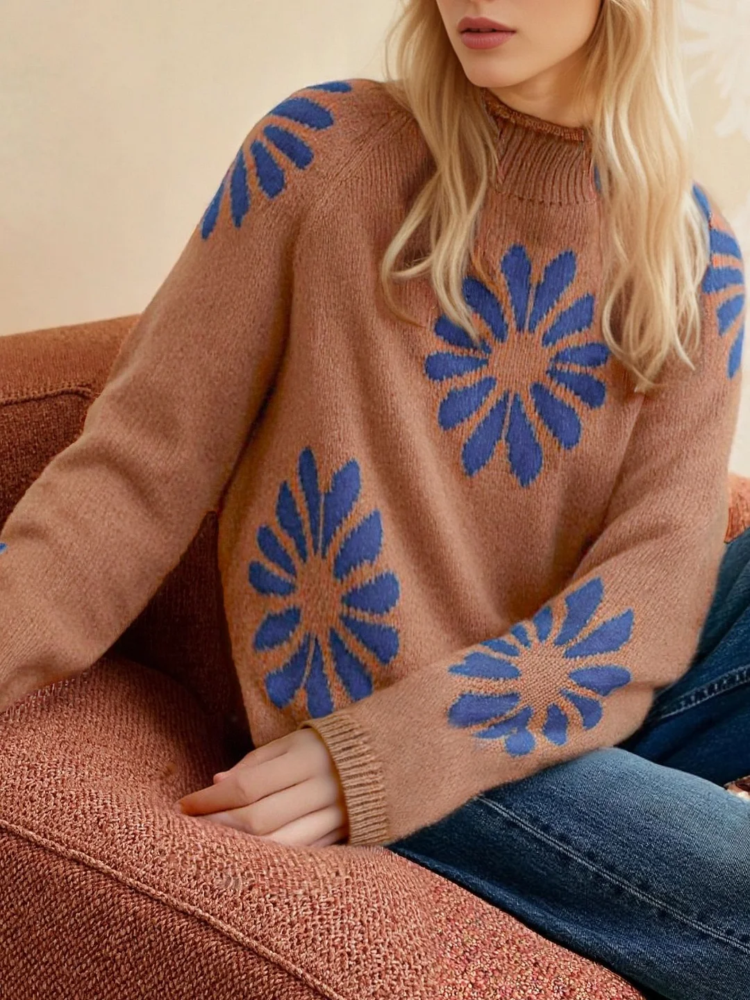 Nigikala Nigikala Flower Color Design 2025 New Autumn And Winter Leisure Knitted Sweater Top Long-Sleeved Female Width