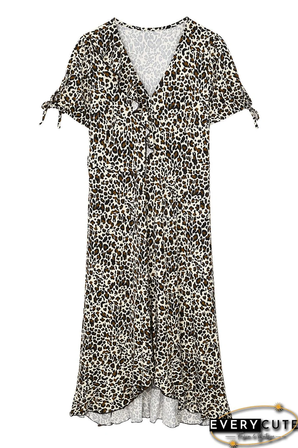 Leopard Print Ruffled Lace-up Plus Size Midi Dress