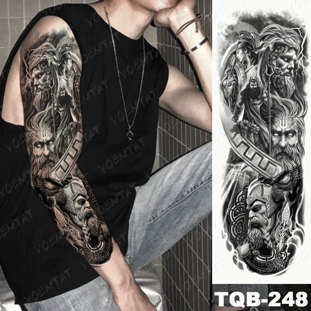 Large Arm Sleeve Tattoo Warrior Soldier Dragon Waterproof Temporary Tatto Sticker King Lion Universe Body Art Full Fake Tatoo