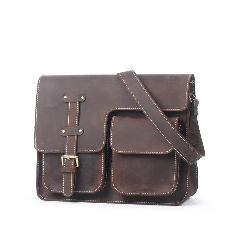 Vintage Handmade Leather Crossbody Messenger Bag