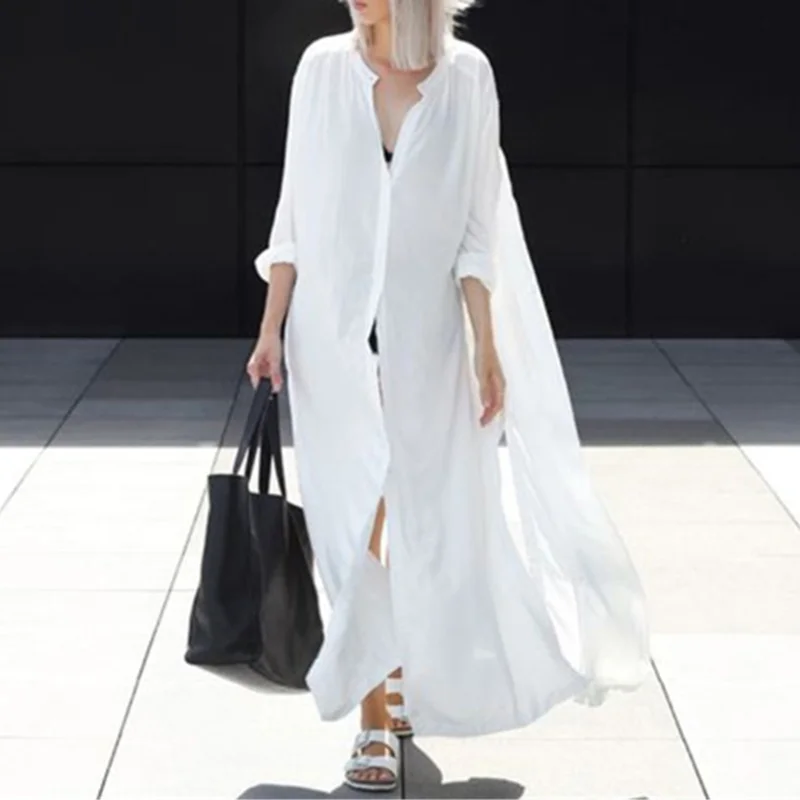 Linen Blend Solid Loose Maxi Dress