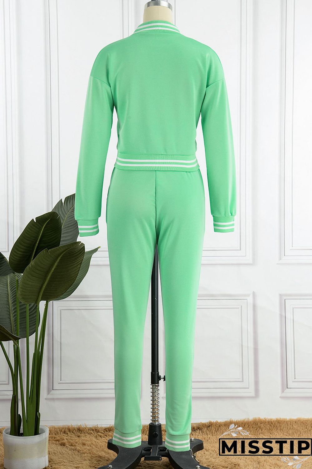 Green Casual Solid Patchwork Buckle Long Sleeve Two Pieces