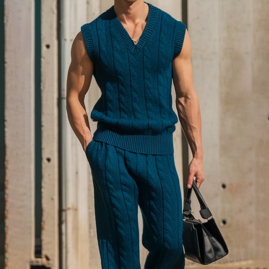 Men's V-neck Knitted Suit-inspireuse