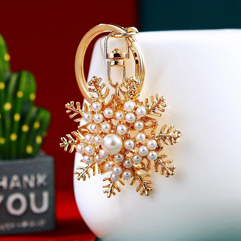 Korean Style Snowflake Alloy Inlay Rhinestones Christmas Women’s Bag Pendant Keychain