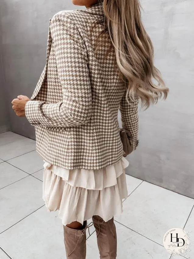 Blazers Lapel Check Pocket Button Blazer for Women