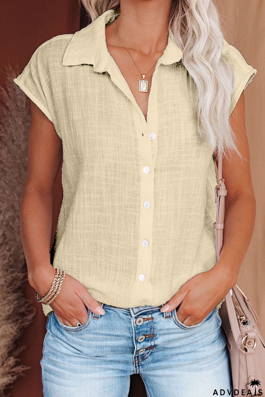 Turn-down Collar Button Front Tank