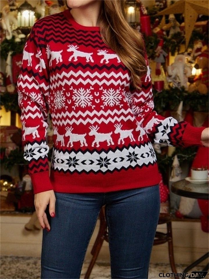 Winter Warm Round Neck Christmas Sweaters for Women