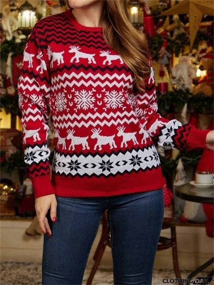 Winter Warm Round Neck Christmas Sweaters for Women