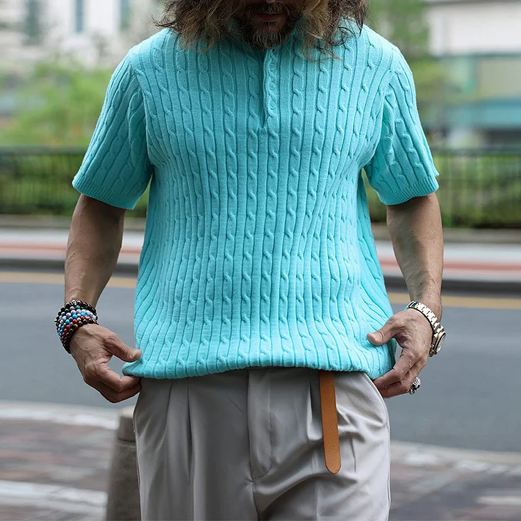 Broswear Solid Henley Neck Twist Knit Shirt