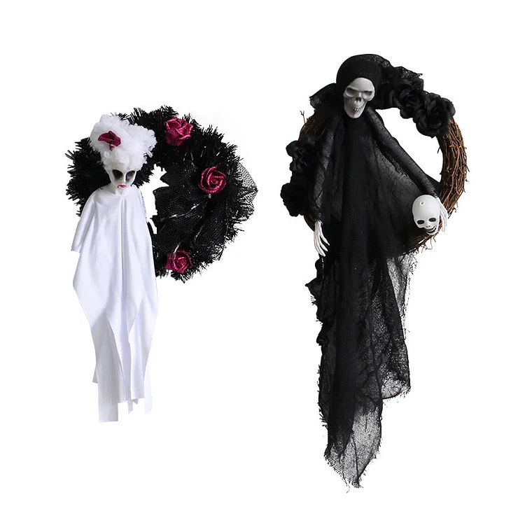 Halloween White Black Ghost Door Wreath | AvasHome
