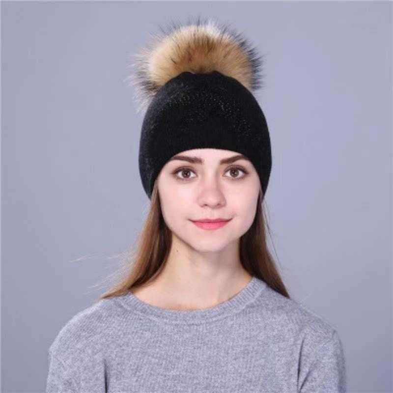 Women Wool Fox Fur Poms Warm Knitted Casual Hat | 168DEAL