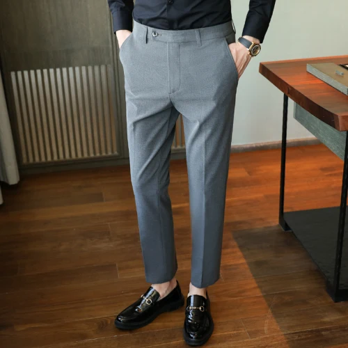 Bonusbuk 28-44 Brand Boutique Fashion Pure Color Men's Casual Business Office Official Suit Pants Groom Wedding Dress Party Suit Trousers