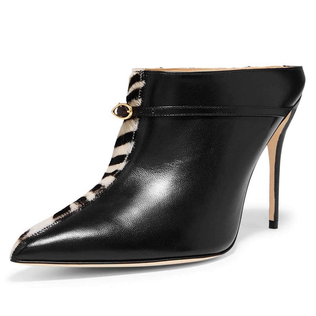 Black Zebra Mule Heels Pumps Nicepairs
