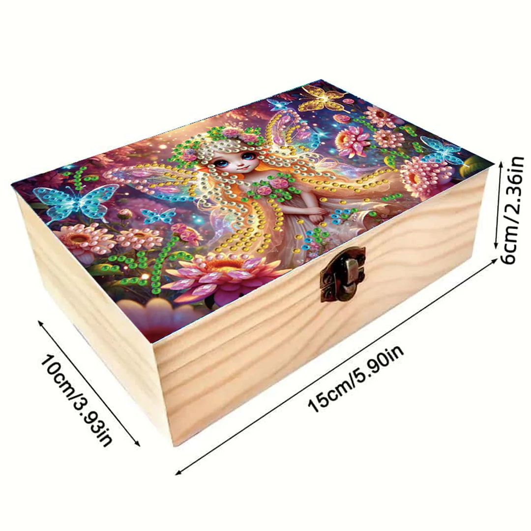 5D DIY Diamond Painting Handmade Wood Storage Box Crystal Storage Case (Elf)