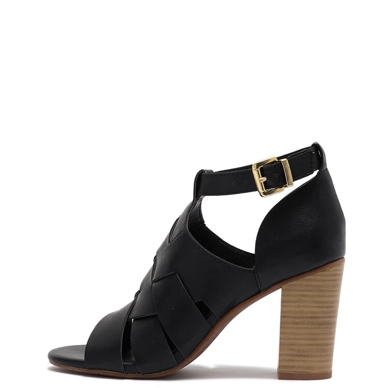 TAAFO Black High Chunky Heels Sandals Woman Buckle Straps Party Shoes For Ladies