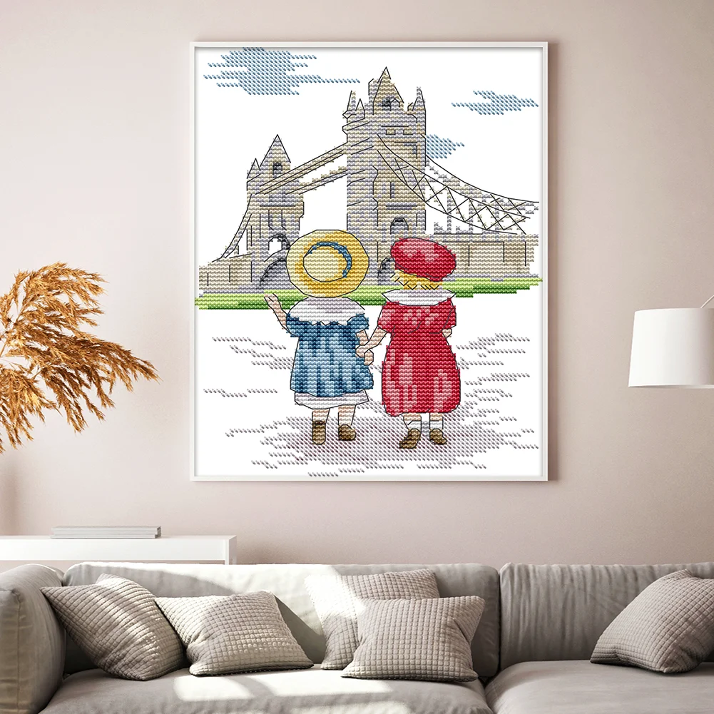 DIY Stamped Cross Stitch 14CT Partial Embroidery 19*27cm - See The Eiffel Tower