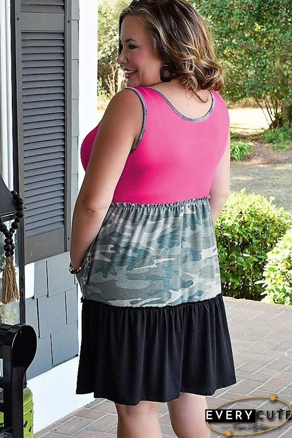 Plus Size Camo Colorblock Patchwork Sleeveless Dress