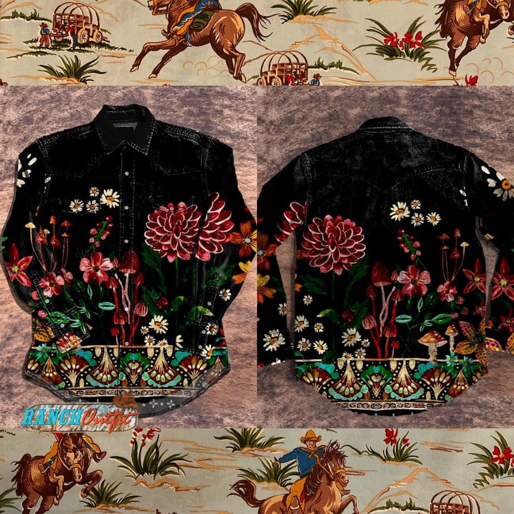Large Flowers Vintage Stripe Print Casual Shirt Multicolor / S